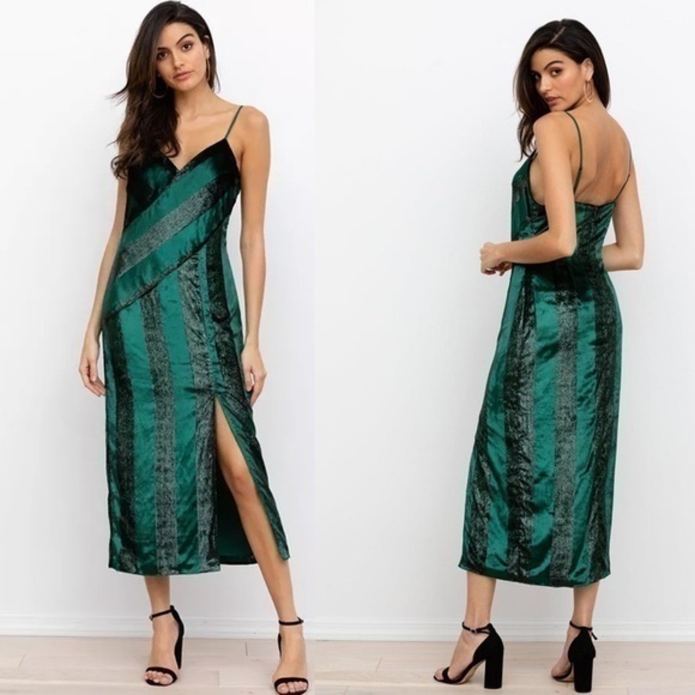 Yumi Kim NWT Antgropologie Euphoria Emerald Green Stripe Velvet Metal Dress XS